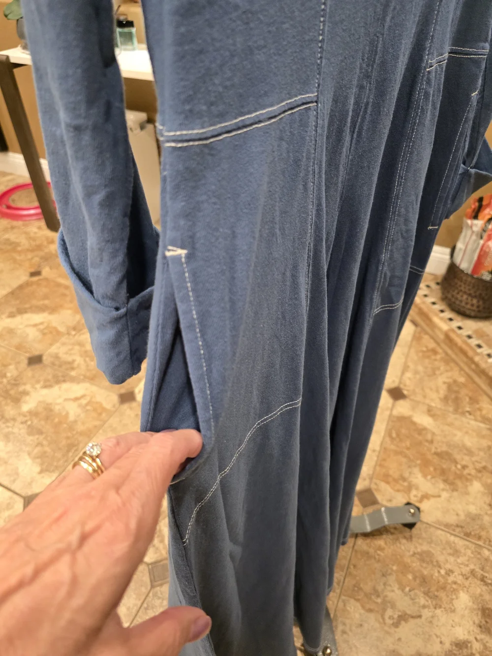 Free People Steel Strada Blue Long Sleeve Maxi Jumpsuit